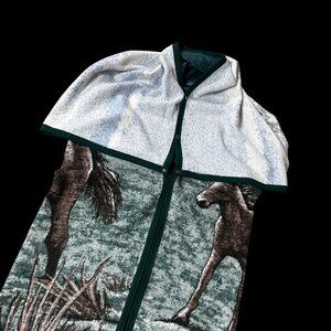 Vintage Biederlack USA Wearable Horse Blanket Hood Stadium Green Brown Hautmann